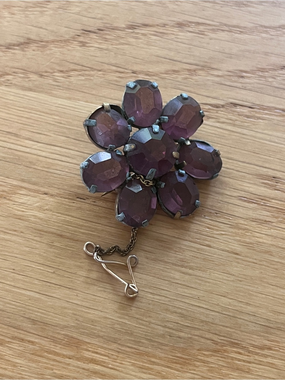 Vintage Amethyst Rhinestone Flower Brooch